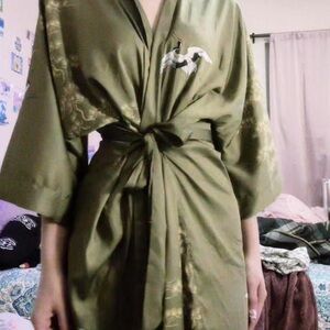 Elegant Olive Green Kimono Robe
